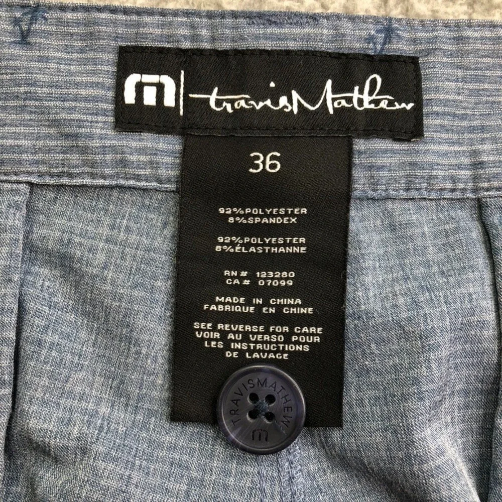 Travis Mathew Chino Shorts Mens 36 Blue Stripe Palm Golf Active Casual Preppy